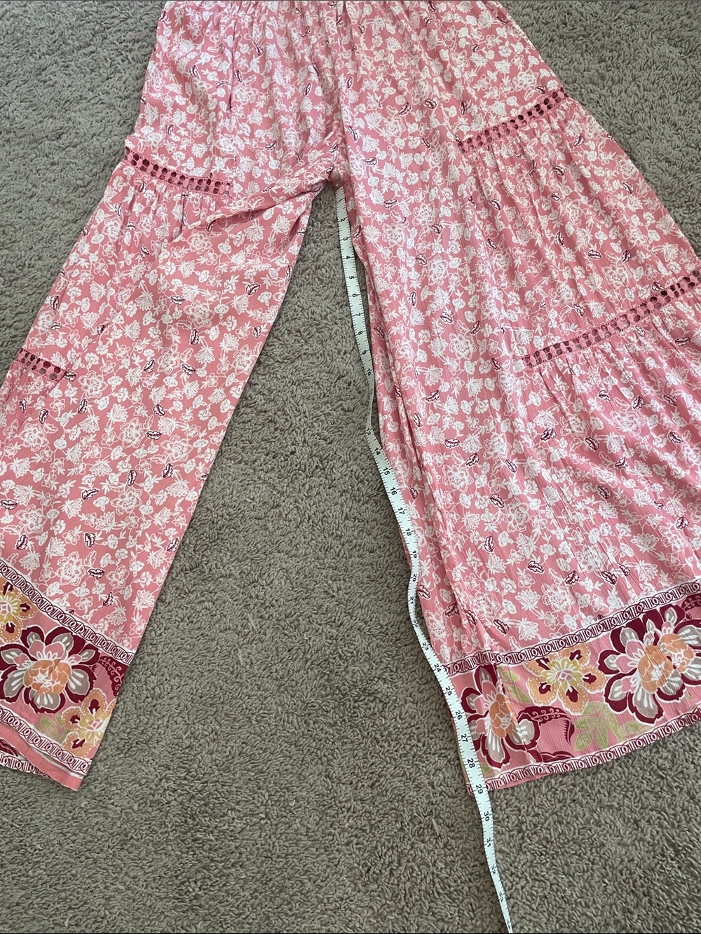 NWOT never worn Angie Pink Floral Wide-Leg pant with Border Print - Picture 5 of 7